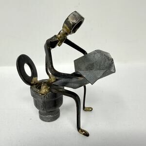 Handmade Nut Bolt Metal Reader Sculpture Industrial Steampunk Art Figure